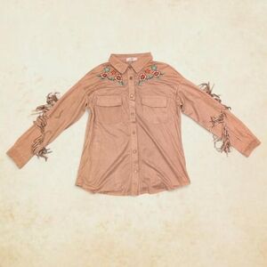 John Moon Embroidered Fringe Button-Up Shirt